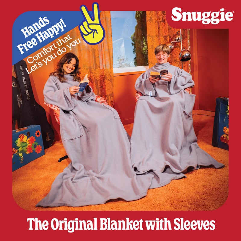 Snuggie Fleece- The Original As Seen on TV Wearable Blanket That Has Sleeves - Cozy, Warm and Soft Oversized Functional Blanket with Pockets, Adult Size, Light Grey - Image 4